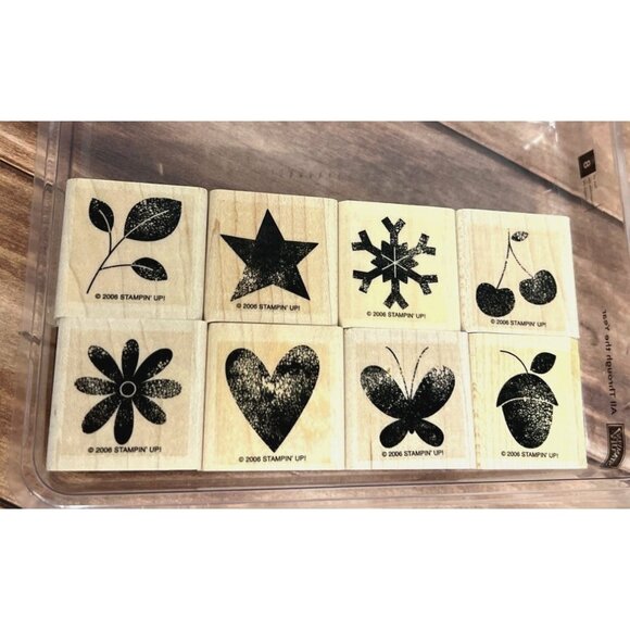 2006 STAMPIN UP ALL THROUGH THE YEAR Wood Mounted Rubber Stamp set of 8 SEASONAL - Picture 1 of 5